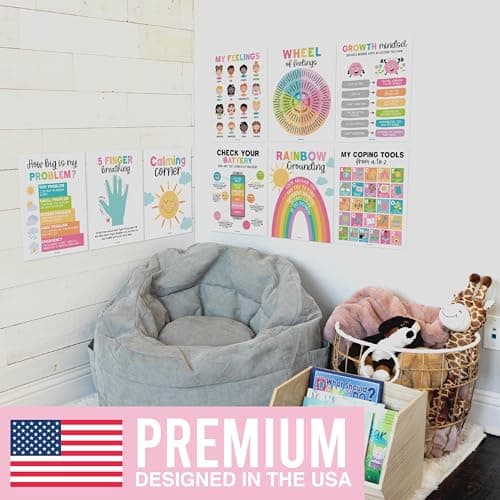 Hadley Designs 9 Calming Corner Posters for Classroom Decor - Feelings Chart for Kids, School Counselor Office Decor, Sensory Calm Down Corner Items Kids, Pastel Homeschool & Daycare Emotions Chart - Thumbnail 4