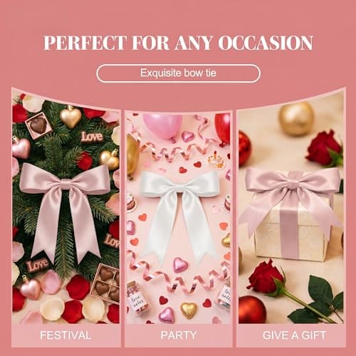 1 Strings Pink White Bow Garland Banner Decorations, Pre-Strung Satin Ribbon Bows for Birthday, Baby Shower, Bridal Shower, Coquette Girls Room, Bow Themed Party, Wedding, Christmas Tree Decorations - Thumbnail 4