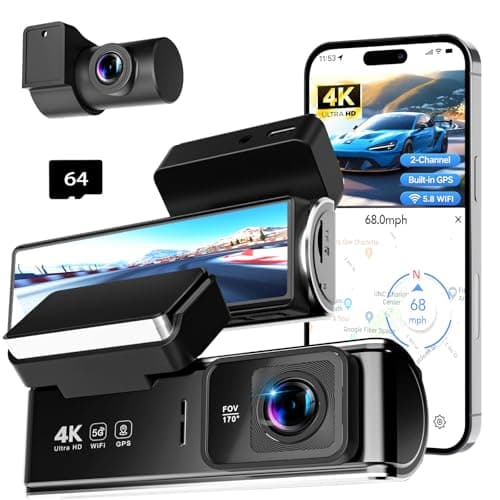 4K Dual Dash Cam Front and Rear, 2 Channel Car Camera with Built-in GPS 5.8GHz WiFi, 3.5" IPS Screen, 64GB Card Included, 170° Wide Angle, Night Vision, 24H Parking Monitor for Cars - Image 1