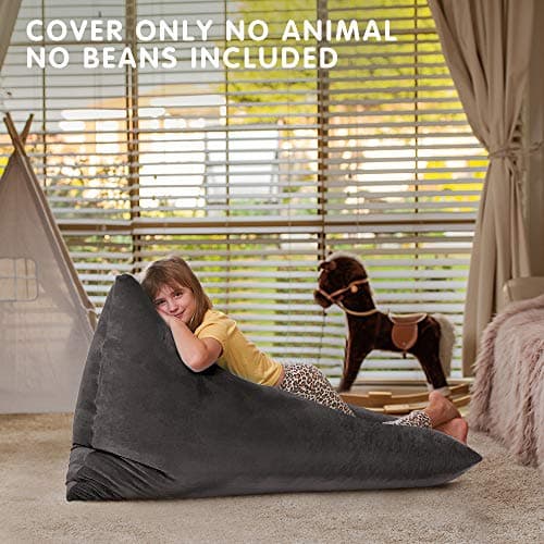 Aubliss Stuffed Animal Storage Bean Bag Chairs Cover, 50"x 35" Extra Large Velvet Bean Bags Chair for Kids & Adults, Ultra Soft Zipper Beanbag Toy Storage for Boys Girls - Darkgrey - Thumbnail 5