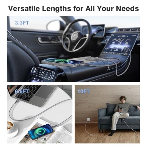 Elebase iPhone 17 Pro Max Charging Cord 3.3/6.6/10FT 3 Pack,USB C to Type C,60W Fast Charger USBC Car Carplay Cable for Apple 17e 16,AirPods 4,iPad 10 9 8 7 Mini 6,Samsung Galaxy S26 S25 Plus Tab S11 - Thumbnail 6