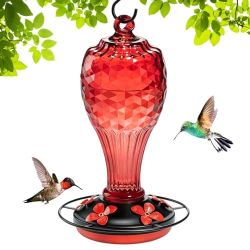 Jarkyfine Blown Glass Hummingbird Feeder, Red, 20 oz - Image 1