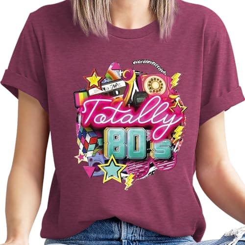 80s Shirt for Women - I Love The 80s Music Neon Party Tee, Retro Short Sleeve Casual Top for Concert & Costume - Thumbnail 2