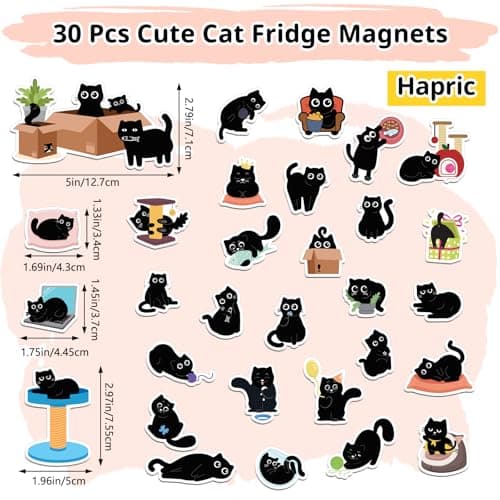 HAPRIC 30Pcs Black Cat Magnets Cute Fridge Magnets for Refrigerator Locker - Funny Kitchen Decor Accessories Gifts for Cat Lover Magnetic Stickers for Home, Office, Mailbox, Holiday - Thumbnail 3