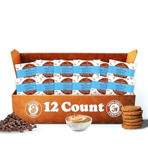Love + Chew Superfood Soft Baked Protein Cookies, Gluten Free, Vegan, 10g Plant Protein Per Cookie, Healthy Snacks for Adults and Kids, Individually Wrapped Cookies, Peanut Butter Chip, 10 Pack - Image 1
