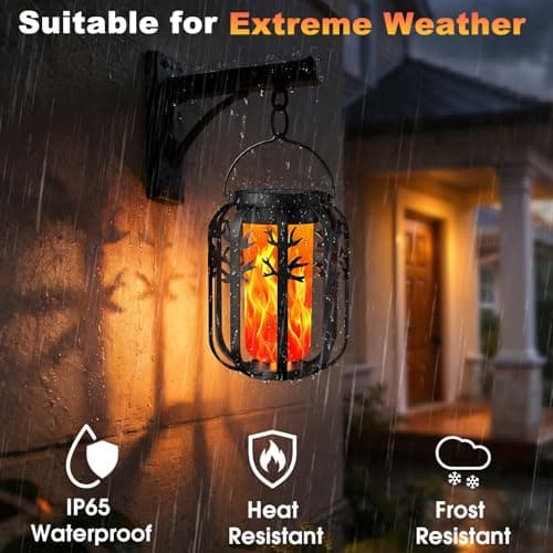 Solar Lanterns, KagoLing Flame Solar Lanterns Outdoor Waterproof Gift for Women Hanging Lights Outdoor Flickering Lamp Lights Decoration for Outside Garden,Yard,Porch,Tree,Lawn,Pathway Decor, 2 Pack - Thumbnail 5