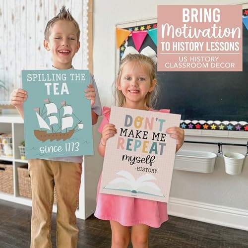 Hadley Designs 6 Social Studies Classroom Decorations – US History Posters for Elementary, Middle School and High School, Durable World History Wall Art for Teachers - Boho Classroom Decor - Thumbnail 2