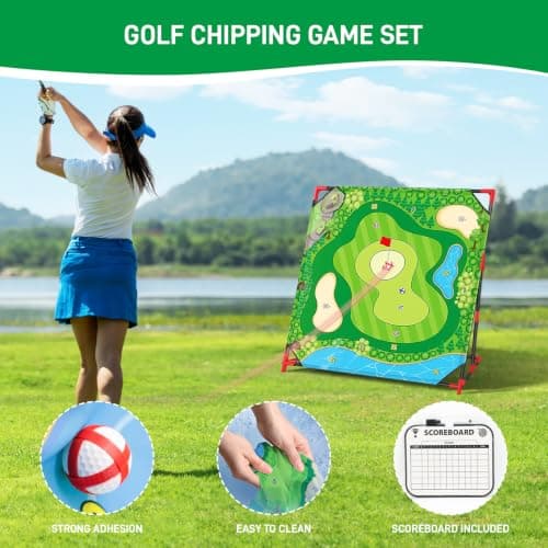 Golf Chipping Game with Stand, Upgrade 54"x 54" Golf Hitting Mat and Practice Set with Sticky Balls Perfect for Backyard Indoor Outdoor Family Battle Game, Christmas Ideal Gifts for Kids Adults (A) - Thumbnail 2