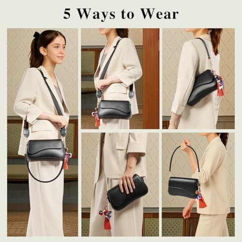 Shoulder Bag for Women Y2K Trendy Purse PU Leather Hobo Handbags Clutch Saddle Crossbody Underarm Bag with 2 Removable Strap (Black-Double Strap) - Thumbnail 2