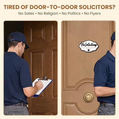 Woodamore Funny No Soliciting Sign For House Door - 2 Pack Small No Soliciting Sign For Front Door Hanging, Wooden No Solicitors Signs For Office Home Decor, Please Do Not Knock Or Ring Doorbell Signs - Thumbnail 3