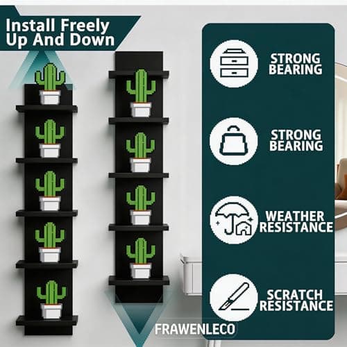 FRAWENLECO No Drill Wall Shelf Unit 5-Tier, Floating Storage Shelf, Decorative Wall Mount Vertical Shelving for Home, Bedroom,Living Room,Office - Thumbnail 4