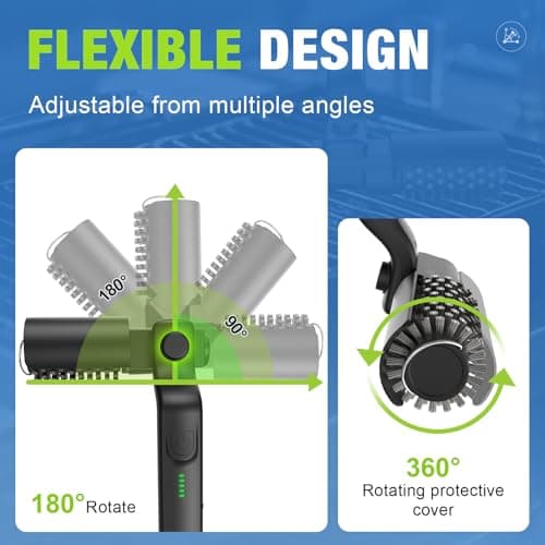 Electric Grill Brush, Cordless Rechargeable BBQ Grill Cleaning Brush, 180° Adjustable Angle, 3-Speed Motor, Stainless Steel Head, Electric Grill Cleaner for Outdoor Grill, Gas BBQ Grates & Griddles - Thumbnail 4