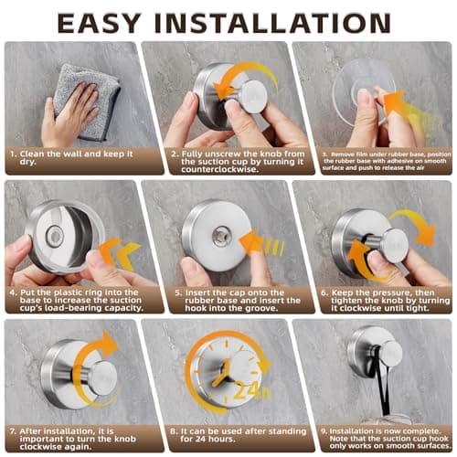 Supopular Reusable Heavy Duty Suction Cup Hooks for Kitchen/Bathroom/Shower - Wet-Proof Hooks for Towels, Robes, Loofah&Wreaths/No Drill Mounting on Glass, Tile, Metal (2, Brushed Nickel) - Thumbnail 5