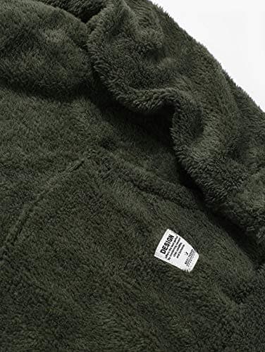 ZAFUL Color Blocking Fuzzy Hoodie Unisex Men Sherpa Pullover Loose Fluffy Sweatshirt (Army green-B, L) - Thumbnail 4