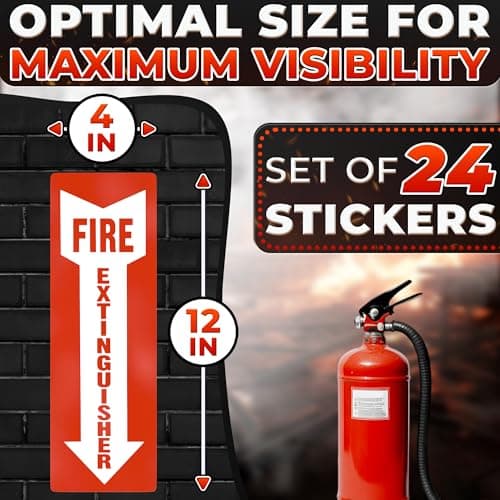 24 Pack Fire Extinguisher Signs – 4x11.8 Inch Vinyl Signs | Waterproof & Fade-Resistant Safety Decals for Indoors & Outdoors | Easy to Apply on Walls & Doors, for Cabinets, Offices & Commercial Use - Thumbnail 2