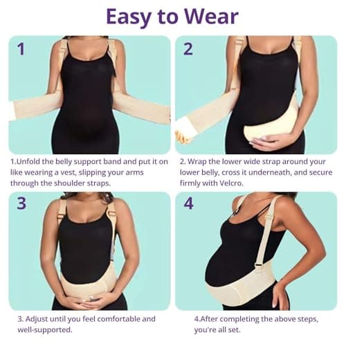 Maternity Belly Band with Back Support – Over-the-Shoulder Pregnancy Support Belt with Lumbar Support, Breathable Mesh Design, Strong Adjustable Hook & Loop Straps, No Digging Comfort for All-Day Wear (Beige, X-Large（187LB+）) - Thumbnail 5