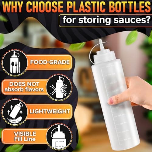 3-Pack Plastic Condiment Squeeze Bottles 36oz – Refillable Squirt Bottles with Narrow Tip, Leak-Resistant | Great for Oil, Sauces, Ketchup, Mayonnaise, Syrup, Dressing, BBQ Stations & Catering Use - Thumbnail 4