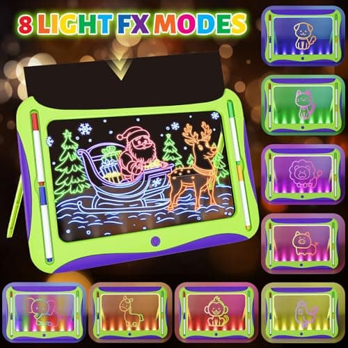 Magic LED Drawing Board for Kids Age 6-8, Light Up Tracing Pad Boy Girl Toys, Reusable Doodle Writing Tablet, 9 Double-Sided Cards, 6 Markers, Arts Crafts Learning Toy, Easter Christmas Birthday Gifts - Thumbnail 3
