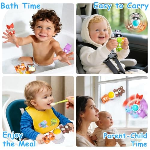 3PCS Cute Safari Animals Suction Spinner Toys for Babies, Detachable Soft Animal Figurines Finger Puppet, Bath Toy for Toddler Ages 1-3, Montessori Toys Birthday Gifts for Boys and Girls 12 Months+ - Thumbnail 5