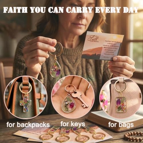 Qpige Floral Mustard Seed Keychain Christian Gifts for Women Bulk, Dried Flower Religious Birthday Gifts for Sister Mother Daughter (Gold, 30 Set) - Thumbnail 5