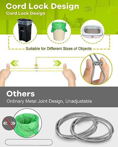 Rosaver Garbage Can Bands Cord Lord Design Adjustable Large Trash Can Rubber Bands Fits 8-33 Gallon Trash Cans Multifunction Bands Litter Box Bands for Kitchen Tables Picnic Party (Black,White,Grey) - Thumbnail 2