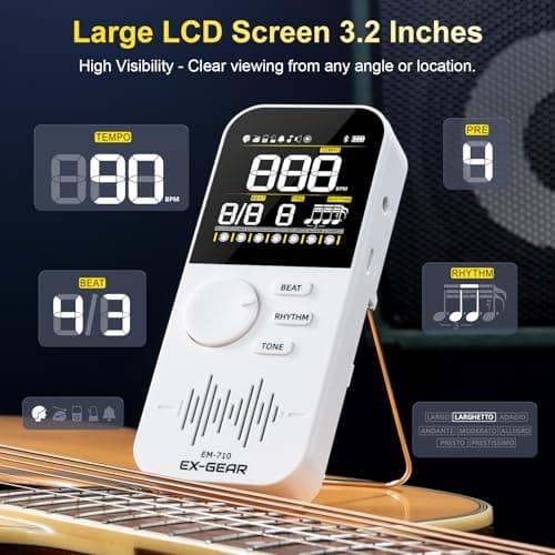 EX-GEAR Digital Metronome, Rechargeable Electronic Metronome with Color LCD Screen, Wide Tempo Range & Multiple Time Signatures for Piano, Guitar, Violin, Drums & All Instruments - Thumbnail 2