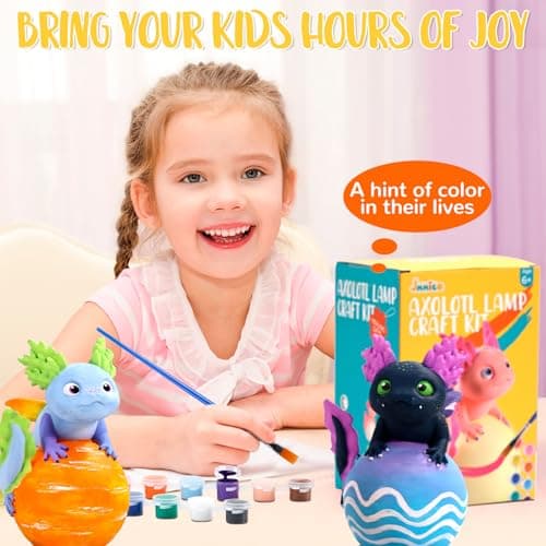 Paint Your Own Axolotl Lamp Kit, Axolotl Crafts Night Light, Arts and Crafts for Kids Ages 4-8, Kids Crafts Ages 6-8 8-12, Birthday Gifts for Girls Boys 6 7 8 9 10 11 12 Years Old 【Upgraded Paints】 - Thumbnail 6