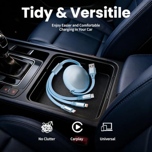 Multi Charging Cable,1Pack 4Ft Retractable Multi Charger Cable,3 in 1 Multiple Charging Cord, 3 in 1 Multi USB Cable with iPhone/Type-C/Micro USB Ports for Cell Phones/IP/Galaxy/PS/Tablets/iPads,Blue - Thumbnail 5