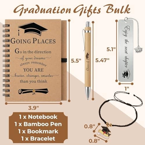 Atarvana 4pcs Graduation Gifts Class of 2026 for Him Her, Inspirational Graduates Present Set with 1pcs Motivational Spiral Notebook, Pen, Bracelet and Bookmark from Mom Dad - Thumbnail 2