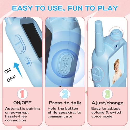 Walkie Talkies for Kids with Camera,Rechargeable Video Walkie Talkies 2 Pack for Ages 3-12,HD Video Intercom with Screen,Voice Changer,Indoor Outdoor Communication Toys for Boys Girls(Blue-Pink) - Thumbnail 3