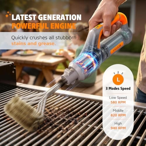 Electric Grill Brush BBQ Cleaner - Grill Cleaner, Grill Brush for Outdoor Grill, BBQ Grill Brush, 940 RPM Electric Grill Cleaner, 3 Speed Modes, Compatible with Weber, Char-Broil, Traeger & More - Thumbnail 2