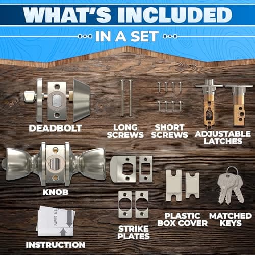 Set of 2 Mobile Home Door Knobs – Includes Keyed Entry Lock & Interior Knob, Rust-Proof 304 Stainless Steel, Copper & Iron Alloy, Mobile Home Exterior Door Knobs – Smooth-Turn Lock & Easy Installation - Thumbnail 5