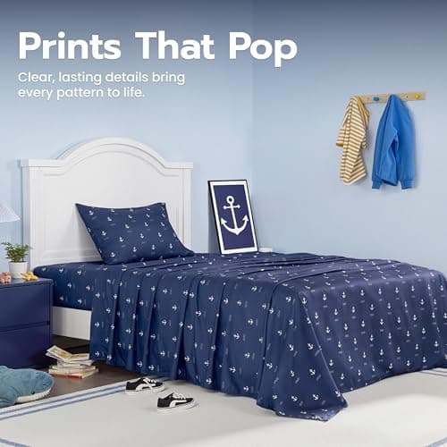 Joiedomi Kids Twin Sheet Set Anchor - 3 Piece Soft Microfiber Bed Sheets - Deep Pocket Wrinkle Free - Cozy Toddler Bedding Set - Fade Resistant Breathable for Boys Girls Teens - Thumbnail 4