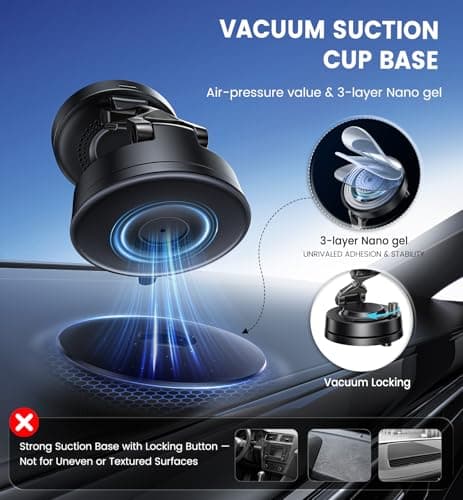 OANDYS for MagSafe Car Mount Charger, 15W Fast Wireless Charging Magnetic Car Phone Holder, 360°Rotatable & Foldable Metal Stand, Strong N52 Magnet for iPhone 17–12 Series & Mag Safe Case - Thumbnail 3