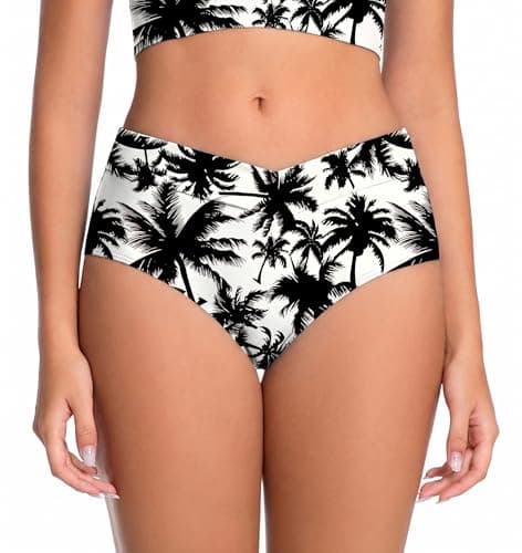 COCOPEAR V Cut Mid Rise Bikini Bottoms for Women Cross Front Bathing Suit Bottoms for Women Floral 20 2XL - Image 1