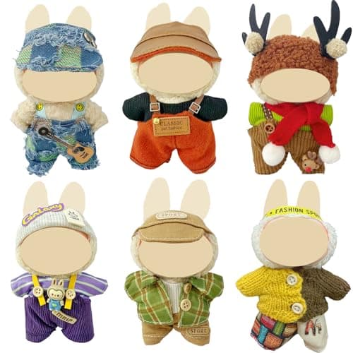 Ezcora 6 Sets Doll Clothes for 17cm Dolls, Fashion Outfit Collection with Hats & Accessories for 6.7 Inch Mini Doll, (No Dolls) (Cozy Indie Style) - Image 1