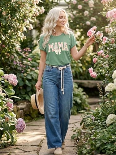 QIXYN Mama Shirts Bow Graphic Tee for Women Mother Gift Tops for Women - Thumbnail 4