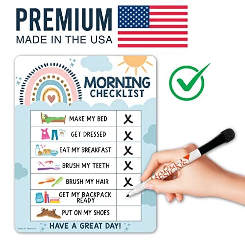 Magnetic Morning & Bedtime Routine Chart for Kids - Customizable Toddler Daily Schedule Board with Dry Erase Surface, Stickers & Marker, Build Habits with Visual Checklists, Boho Theme - Thumbnail 6