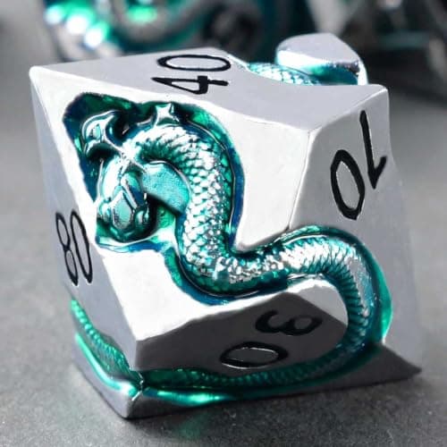 Metal DND Dice Set for Dungeons and Dragons, Serpent Engraved Polyhedral RPG Dice, Heavy Weighted D&D Dice with Gift Case for Pathfinder MTG Role Playing Games