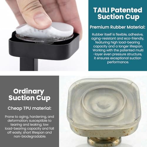 TAILI Thickened 304 Stainless Steel Bathroom Suction Hook for Towel, Loofah, Bathrobe, Patented Strong Suction Cup Holder, Damage-Free Hanging Glass Shower Wall Hook, Hold Up to 11 Lbs, 2 Pack, Black - Thumbnail 5
