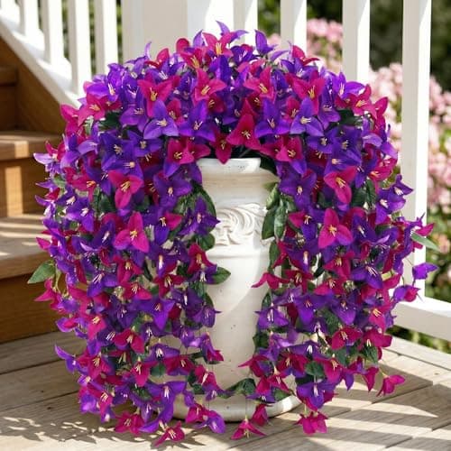 Artificial Flowers for Outdoors Fake Purple Fuchsia Bougainvillea Hanging Flower Decoration, 2Pcs Realistic Faux Silk Plants Long Trailing Vines, Spring Decor for Porch Patio Balcony Planter Yard - Image 1