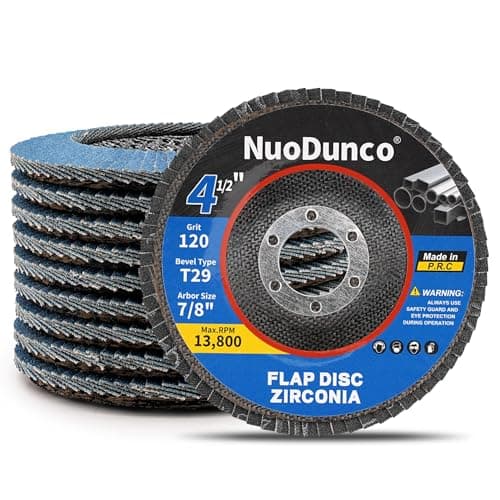 NuoDunco 120 Grit Flap Discs 4 1/2 x 7/8-Inch for Angle Grinder Sanding Disc Wheel,T29 Zirconia Grinding Wheel for Stainless Steel, Sheet Metal,Wood (10 Pack)