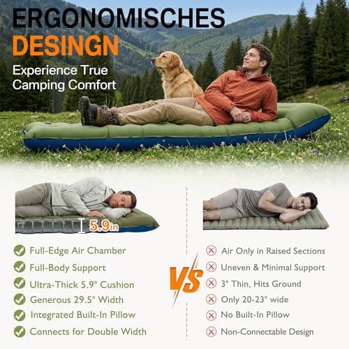 NINTYNINE Camping Sleeping Pad, 5.9" Extra-Thick Reinforced Camping Mat with Built-in Pillow & Foot Pump, Ultralight Compact Inflating Camping Air Mattress for Backpacking Hiking Travel Tent Beach - Thumbnail 2