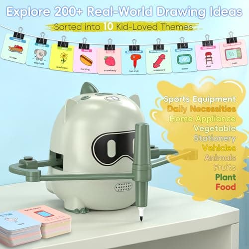 Drawing Robot for Kids with 200 Cards, Rechargeable 4-in-1 Draw/Learn/Spell/Music Interactive Educational Robot Drawing Machine Doodle Bot with 12 Color Pens for 3-8 Year Old Boys Girls Present - Thumbnail 4