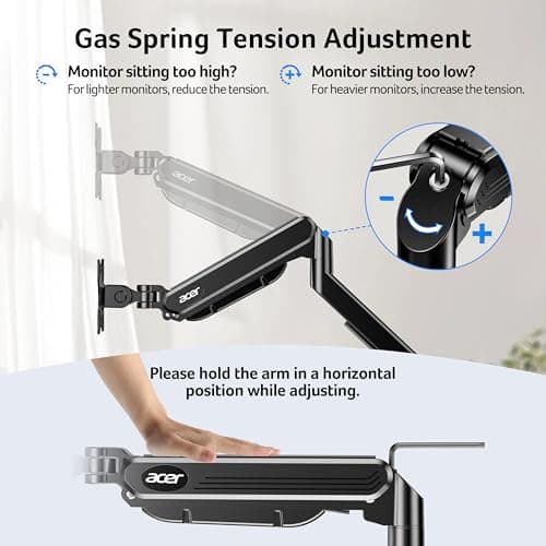 Acer Dual Monitor Arm, Computer Desk Arm with VESA Mounts for 17–32″ Screens, Fully Adjustable Gas Spring Monitor Stand, C-Clamp and Grommet Mounting Base, Fits 4.4 to 19.8lbs Computer Monitors - Thumbnail 4