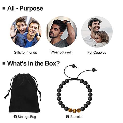 M MOOHAM Bracelets for Men Gifts - Beaded Lava Rock Stone Tiger Eye Bracelet for Men Who Want Nothing Unique Gifts for Teen Boys - Thumbnail 3