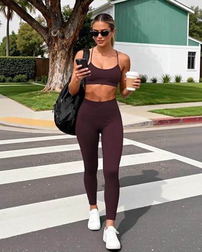 Buttery Soft Second-Skin High Waisted 7/8 Leggings for Women Espresso Brown - Thumbnail 5