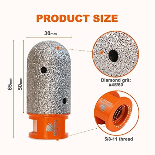 Diamond Finger Milling Bits,BRSCHNITT 1-3/16 Inch 30mm Dry Core Drill Bit with 5/8-11 Thread for Enlarging Shaping Existing Holes of Porcelain Tile Ceramic Marble Granite Countertop - Thumbnail 2