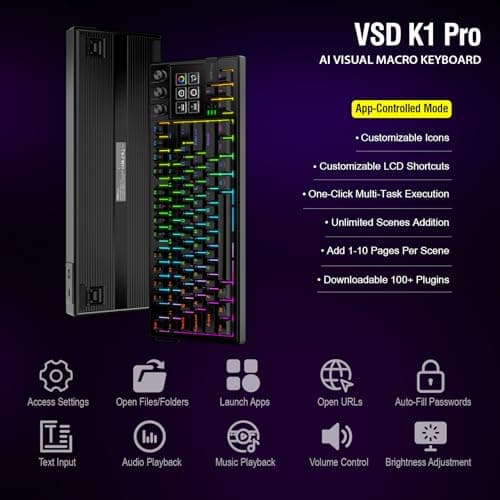 VSDINSIDE K1 Pro Macro Keyboard, Wired Only Full-Key Programmable On-Board Keypad, Custom Gaming Streaming Mechanical Keyboards with Screen & Knob, Gasket, RGB Backlit, Hot Swappable Shortcut Pad - Thumbnail 5