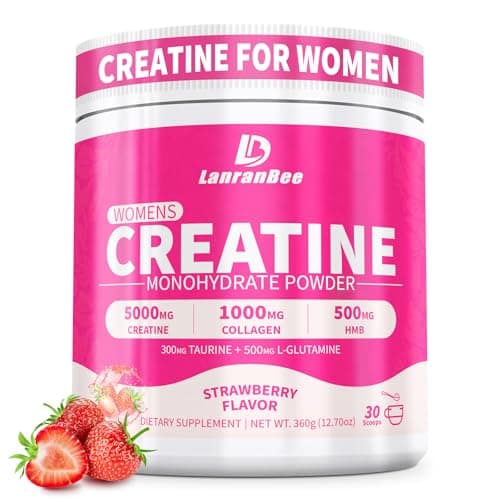 LanranBee Creatine HMB for Women 5g Micronized Creatine Monohydrate Powder with Collagen Pre Workout Supplement for Muscle Support Energy & Endurance Sugar Free,Strawberry Flavor 30 Servings - Image 1